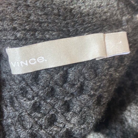 Vince Honeycomb Wool Yak Open Front Oversized Cardigan Sz L Charcoal Gray - Picture 5 of 6